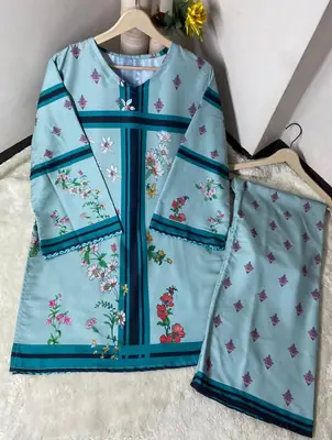 Women's Digital Printed Doria Lawn Cord Set 2PC | Soft Doria Lawn Summer Dress | Casual Printed Co-Ord Set | Stylish Ladies Outfit | Ready to Wear thumbnail 2