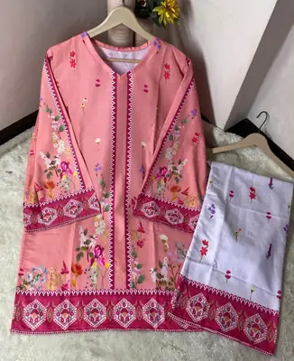 Women's Digital Printed Doria Lawn Cord Set 2PC | Soft Doria Lawn Summer Dress | Casual Printed Co-Ord Set | Stylish Ladies Outfit | Ready to Wear thumbnail 2