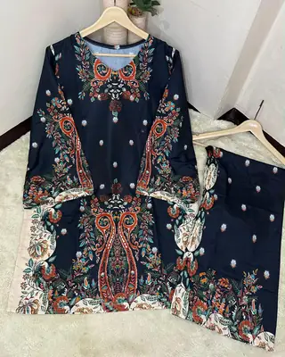 Women's Digital Printed Doria Lawn Cord Set 2PC | Soft Doria Lawn Summer Dress | Casual Printed Co-Ord Set | Stylish Ladies Outfit | Ready to Wear thumbnail 2