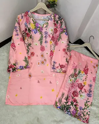 Women's Digital Printed Doria Lawn Cord Set 2PC | Soft Doria Lawn Summer Dress | Casual Printed Co-Ord Set | Stylish Ladies Outfit | Ready to Wear thumbnail 2