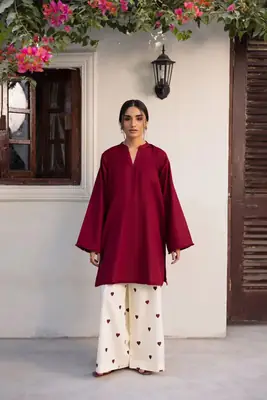 Women's Heart Printed Summer Linen 2 Piece Flapper Suit with V Neck Shirt | Sequence Lace Work | Casual Printed Cord Set | Soft Linen Dress for Women