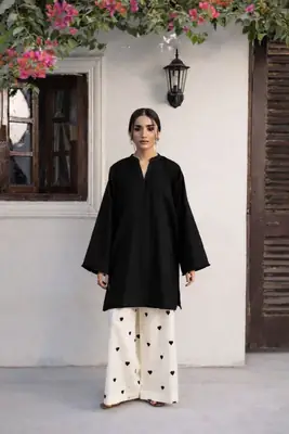 Women's Heart Printed Summer Linen 2 Piece Flapper Suit with V Neck Shirt | Sequence Lace Work | Casual Printed Cord Set | Soft Linen Dress for Women thumbnail 2