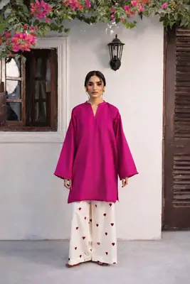 Women's Heart Printed Summer Linen 2 Piece Flapper Suit with V Neck Shirt | Sequence Lace Work | Casual Printed Cord Set | Soft Linen Dress for Women