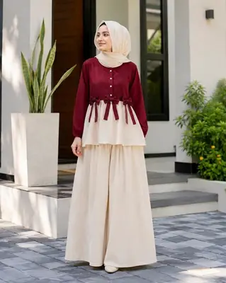 Women Summer Cotton 2 Pcs Frock Shirt & Flapper Set – Front Bow Airline Style Short Frock, Casual Co-Ord Outfit for Women