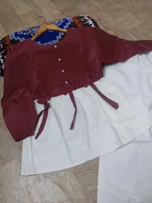 Women Summer Cotton 2 Pcs Frock Shirt & Flapper Set – Front Bow Airline Style Short Frock, Casual Co-Ord Outfit for Women thumbnail 3