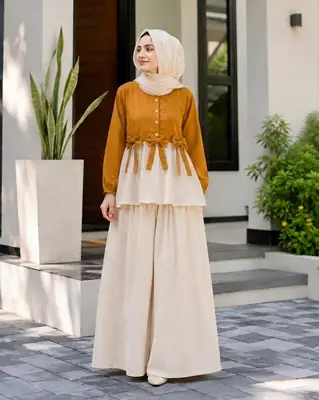 Women Summer Cotton 2 Pcs Frock Shirt & Flapper Set – Front Bow Airline Style Short Frock, Casual Co-Ord Outfit for Women