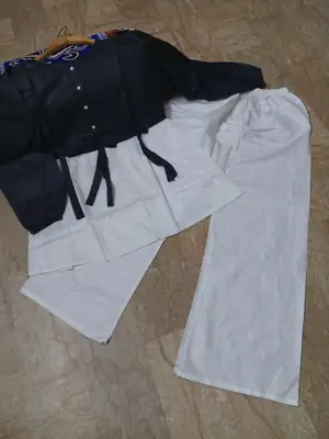 Women Summer Cotton 2 Pcs Frock Shirt & Flapper Set – Front Bow Airline Style Short Frock, Casual Co-Ord Outfit for Women thumbnail 3