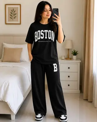 Women's Drop Shoulder Tracksuit Soft Cotton Jersey T-Shirt & Flapper Trouser Summer Casual Wear