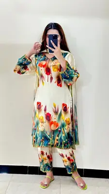 2 Pcs Women's Stitched Lawn Printed Shirt And Trouser