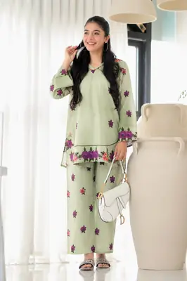 2 Pcs Women's Stitched Lawn Printed Shirt And Trouser