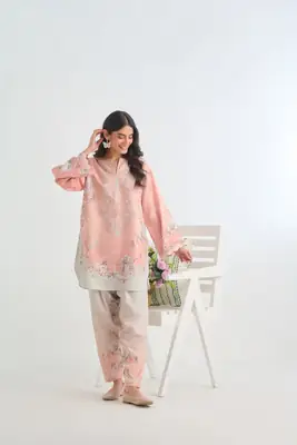 2 Pcs Women's Stitched Lawn Printed Shirt And Trouser
