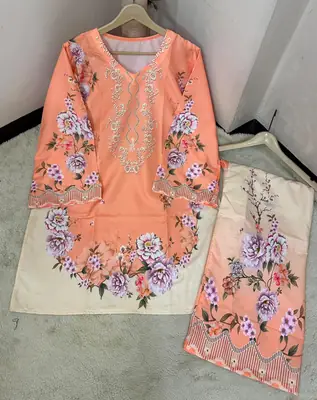 2 Pcs Women's Stitched Lawn Printed Shirt And Trouser thumbnail 2