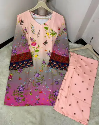 2 Pcs Women's Stitched Lawn Printed Shirt And Trouser thumbnail 2