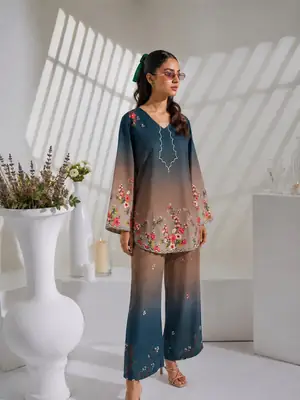 2 Pcs Women's Stitched Lawn Printed Shirt And Trouser