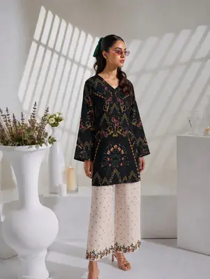 2 Pcs Women's Stitched Lawn Printed Shirt And Trouser
