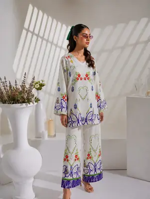 2 Pcs Women's Stitched Lawn Printed Shirt And Trouser