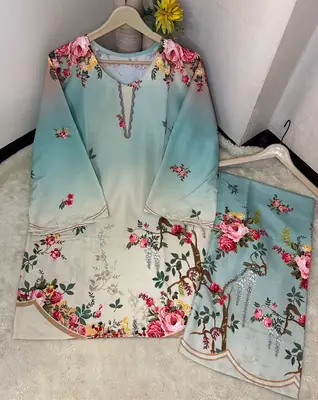 2 Pcs Women's Stitched Lawn Printed Shirt And Trouser thumbnail 2