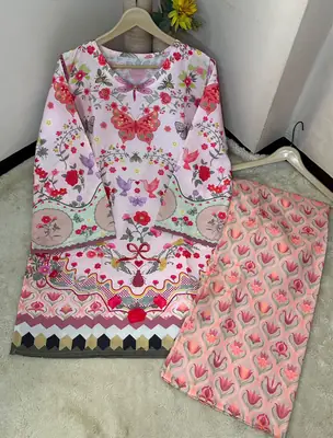 2 Pcs Women's Stitched Lawn Printed Shirt And Trouser thumbnail 2