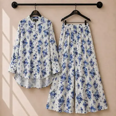 2 Pcs Women's Stitched Swiss Lawn Digital Print Co-Ord Set