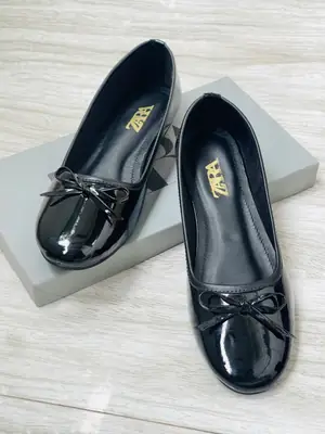 ZARA Flats Pumps for Women – Patent Leather Bow Ballet Flats | Round Toe Slip-On Casual, Office & Party Shoes | Sizes 36-42 | With Brand Box thumbnail 2