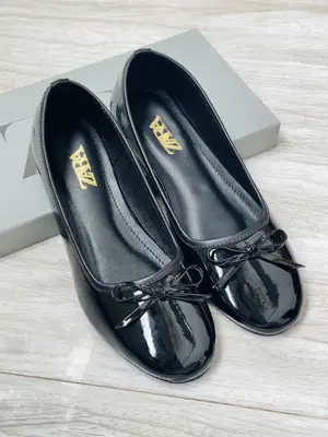 ZARA Flats Pumps for Women – Patent Leather Bow Ballet Flats | Round Toe Slip-On Casual, Office & Party Shoes | Sizes 36-42 | With Brand Box thumbnail 3