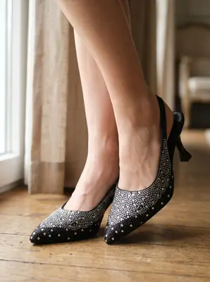 ZARA Stone Heels for Women – Rhinestone Slingback Pointed Toe Party Heels with Brand Box