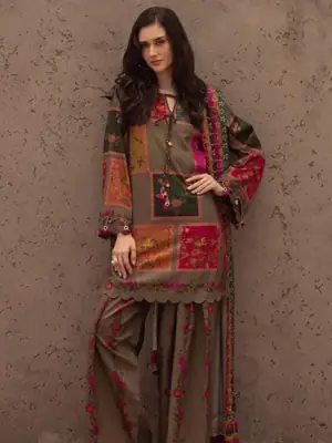 Unstitched Digital Printed Swiss Lawn 3 Piece Suit for Women | Floral Printed Swiss Lawn Shirt & Trouser with Poly Silk Dupatta | Summer Lawn Collection