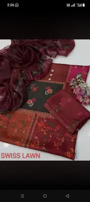 Unstitched Digital Printed Swiss Lawn 3 Piece Suit for Women | Floral Printed Swiss Lawn Shirt & Trouser with Poly Silk Dupatta | Summer Lawn Collection thumbnail 2