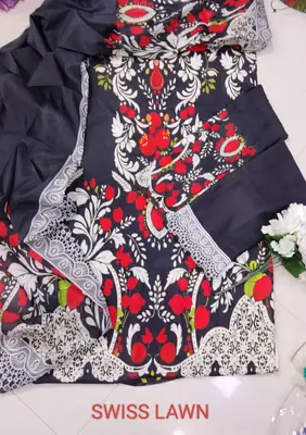 Unstitched Digital Printed Swiss Lawn 3 Piece Suit for Women | Floral Printed Swiss Lawn Shirt & Trouser with Poly Silk Dupatta | Summer Lawn Collection thumbnail 2