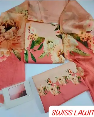 Unstitched Digital Printed Swiss Lawn 3 Piece Suit for Women | Floral Printed Swiss Lawn Shirt & Trouser with Poly Silk Dupatta | Summer Lawn Collection thumbnail 2