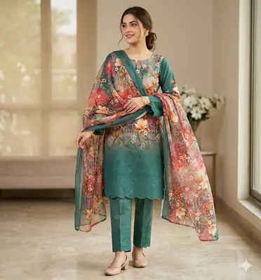 Chicken Kari Swiss Lawn 3 Piece Suit for Women | Digital Printed Lawn Dress with Aari Embroidered Chiffon Dupatta | Unstitched Summer Collection