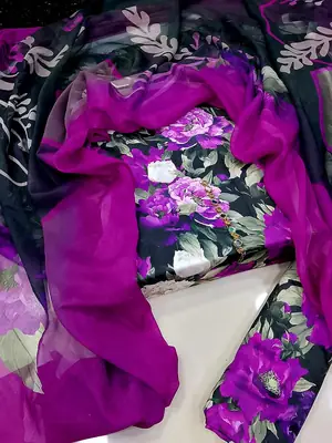 Digital Printed 3 Piece Swiss Lawn Suit for Women – Floral Print Lawn Shirt & Trouser with Original Crinkle Chiffon Dupatta | Summer Casual Dress | Pakistani Lawn Collection thumbnail 2