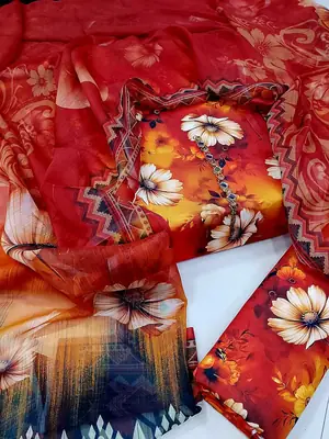 Digital Printed 3 Piece Swiss Lawn Suit for Women – Floral Print Lawn Shirt & Trouser with Original Crinkle Chiffon Dupatta | Summer Casual Dress | Pakistani Lawn Collection thumbnail 2
