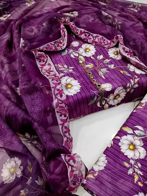 Digital Printed 3 Piece Swiss Lawn Suit for Women – Floral Print Lawn Shirt & Trouser with Original Crinkle Chiffon Dupatta | Summer Casual Dress | Pakistani Lawn Collection thumbnail 2