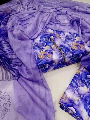 Digital Printed 3 Piece Swiss Lawn Suit for Women – Floral Print Lawn Shirt & Trouser with Original Crinkle Chiffon Dupatta | Summer Casual Dress | Pakistani Lawn Collection thumbnail 2