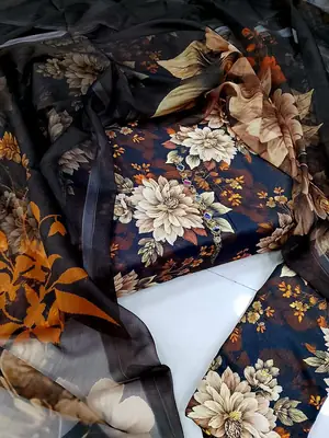 Digital Printed 3 Piece Swiss Lawn Suit for Women – Floral Print Lawn Shirt & Trouser with Original Crinkle Chiffon Dupatta | Summer Casual Dress | Pakistani Lawn Collection thumbnail 2