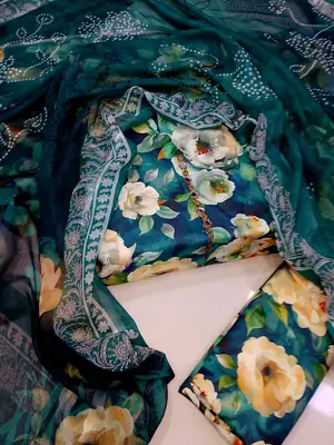 Digital Printed 3 Piece Swiss Lawn Suit for Women – Floral Print Lawn Shirt & Trouser with Original Crinkle Chiffon Dupatta | Summer Casual Dress | Pakistani Lawn Collection thumbnail 2