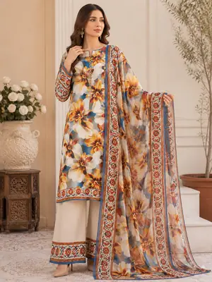 Digital Printed 3 Piece Swiss Lawn Suit for Women – Floral Print Lawn Shirt & Trouser with Original Crinkle Chiffon Dupatta | Summer Casual Dress | Pakistani Lawn Collection thumbnail 2