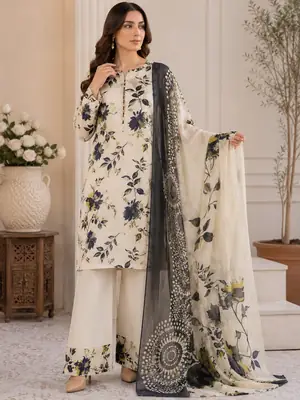 Digital Printed 3 Piece Swiss Lawn Suit for Women – Floral Print Lawn Shirt & Trouser with Original Crinkle Chiffon Dupatta | Summer Casual Dress | Pakistani Lawn Collection