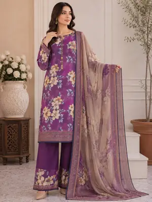 Digital Printed 3 Piece Swiss Lawn Suit for Women – Floral Print Lawn Shirt & Trouser with Original Crinkle Chiffon Dupatta | Summer Casual Dress | Pakistani Lawn Collection