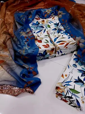 Digital Printed 3 Piece Swiss Lawn Suit for Women – Floral Print Lawn Shirt & Trouser with Original Crinkle Chiffon Dupatta | Summer Casual Dress | Pakistani Lawn Collection thumbnail 2