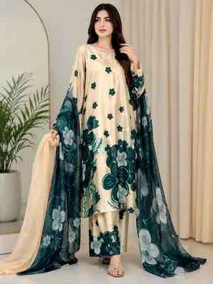 3 Pcs Women's Unstitched Digital Print Suit