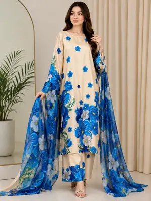 3 Pcs Women's Unstitched Digital Print Suit