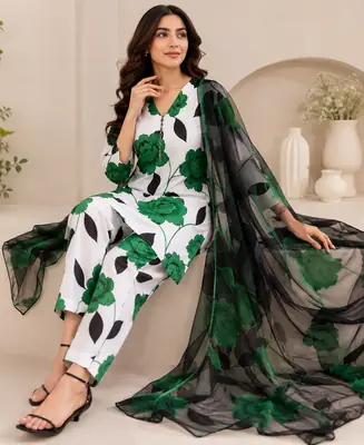 3 Piece Swiss Lawn Suit for Women - Digital Printed Lawn Dress with Crinkle Chiffon Dupatta