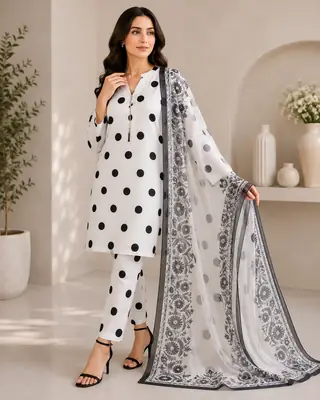 3 Piece Swiss Lawn Suit for Women - Digital Printed Lawn Dress with Crinkle Chiffon Dupatta