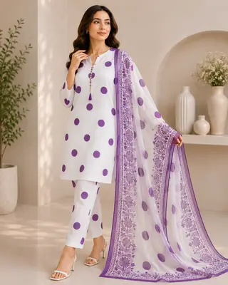 3 Piece Swiss Lawn Suit for Women - Digital Printed Lawn Dress with Crinkle Chiffon Dupatta