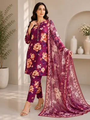 3 Piece Swiss Lawn Suit for Women - Digital Printed Lawn Dress with Crinkle Chiffon Dupatta
