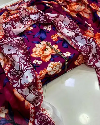 3 Piece Swiss Lawn Suit for Women - Digital Printed Lawn Dress with Crinkle Chiffon Dupatta thumbnail 2