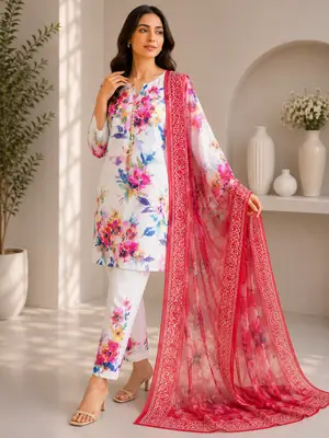 3 Piece Swiss Lawn Suit for Women - Digital Printed Lawn Dress with Crinkle Chiffon Dupatta
