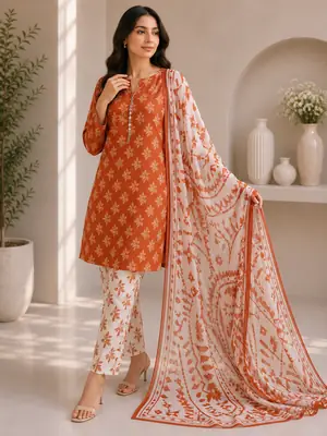 3 Piece Swiss Lawn Suit for Women - Digital Printed Lawn Dress with Crinkle Chiffon Dupatta